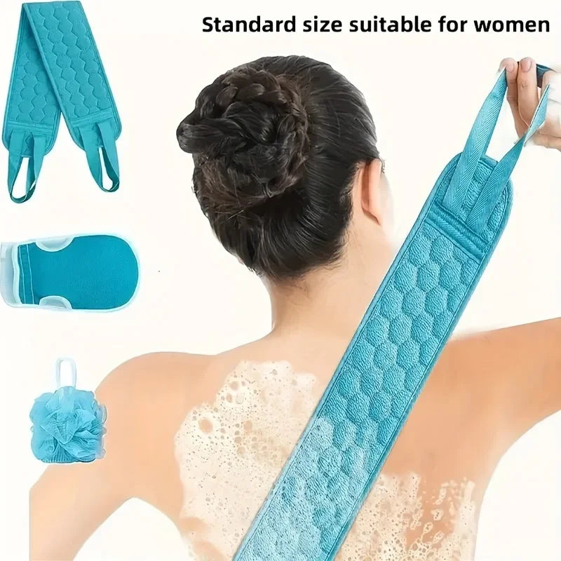 Bath towel shower three piece set, thickened mud cleaning bath ball combination set, pull back strip long back towel