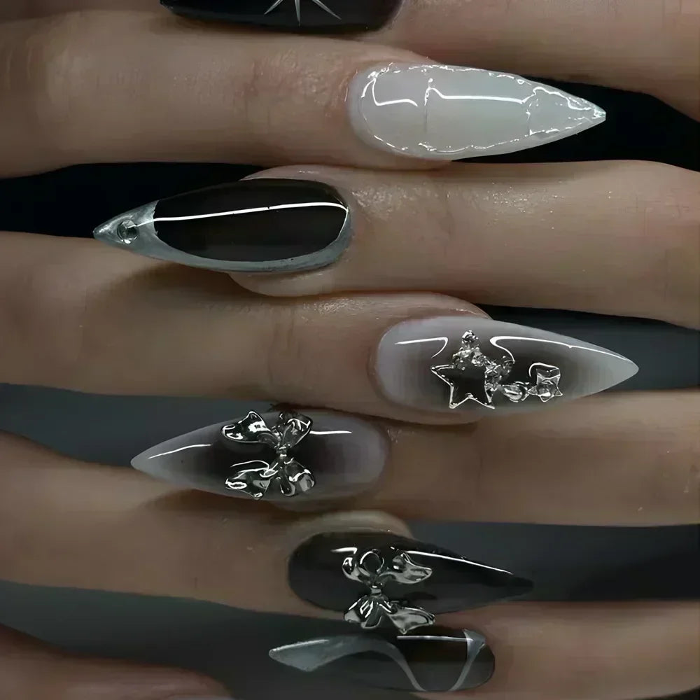 Butterfly Ballet with French Design Wearable False Nails