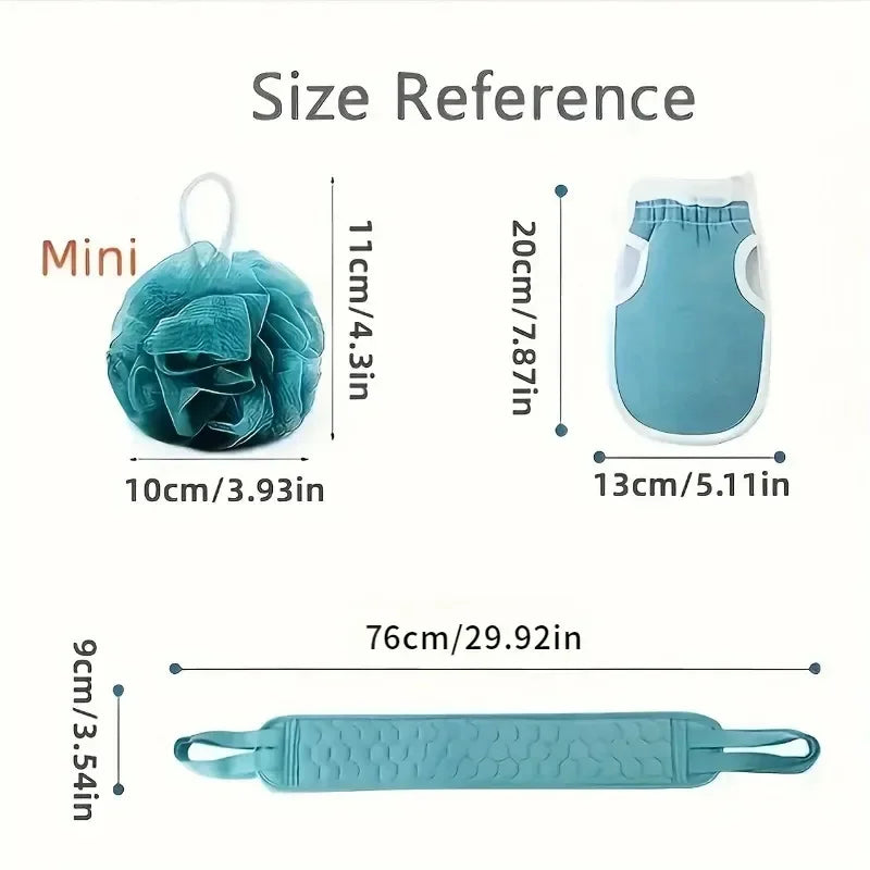 Bath towel shower three piece set, thickened mud cleaning bath ball combination set, pull back strip long back towel