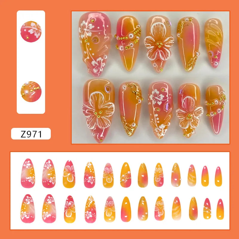 24pcs White Flower Press on Nail Tips
