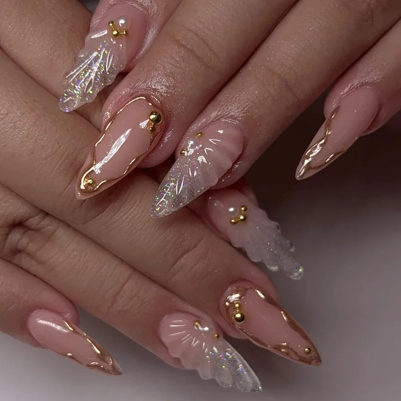 24pcs White Flower Press on Nail Tips