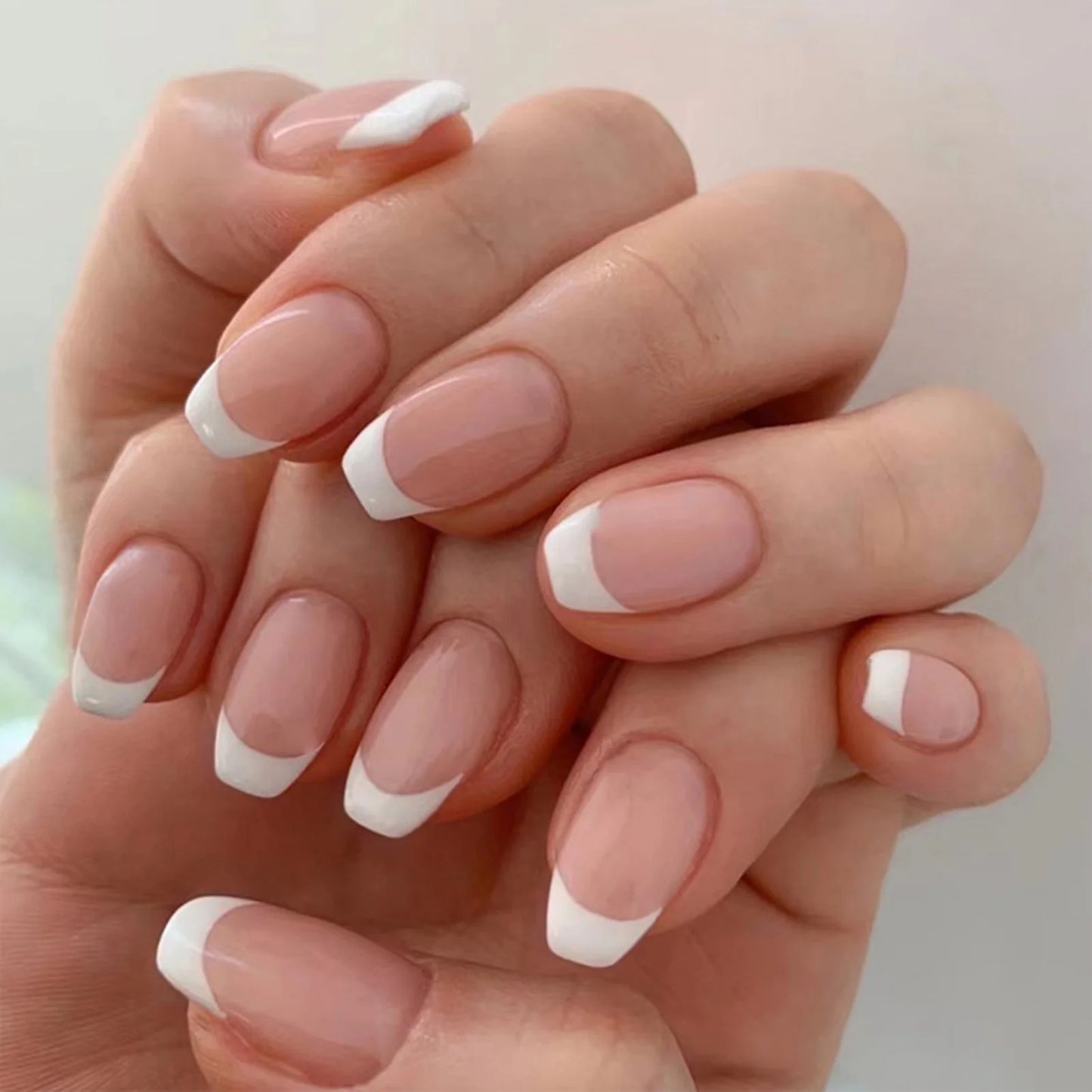Nude White French False Nails