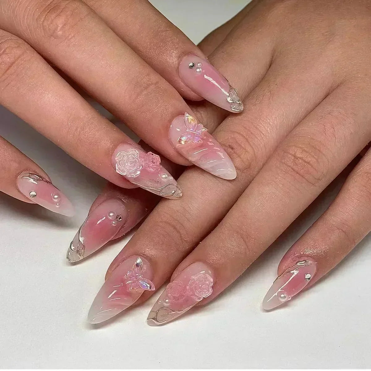 Butterfly Ballet with French Design Wearable False Nails
