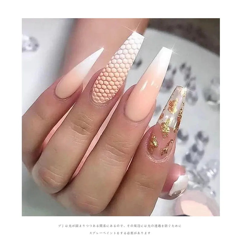 Long Ballerina Clear Natural Coffin False Nails