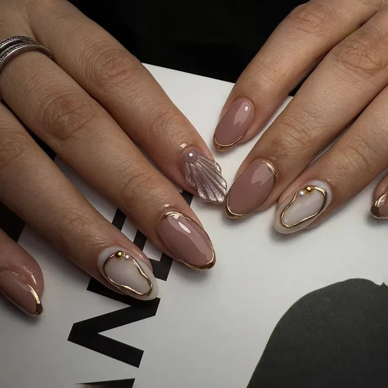 24Pcs Press on Nails, Silver Bow with Diamond with Glue Almond Nail Set