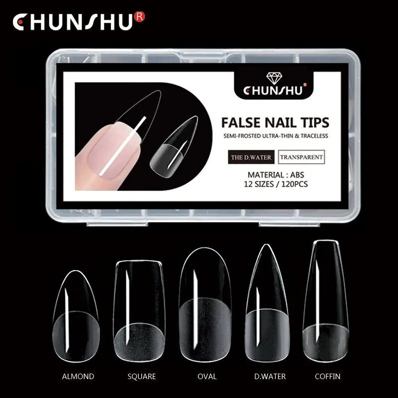 120Pcs Semi-Frosted Clear Coffin Press on Nails