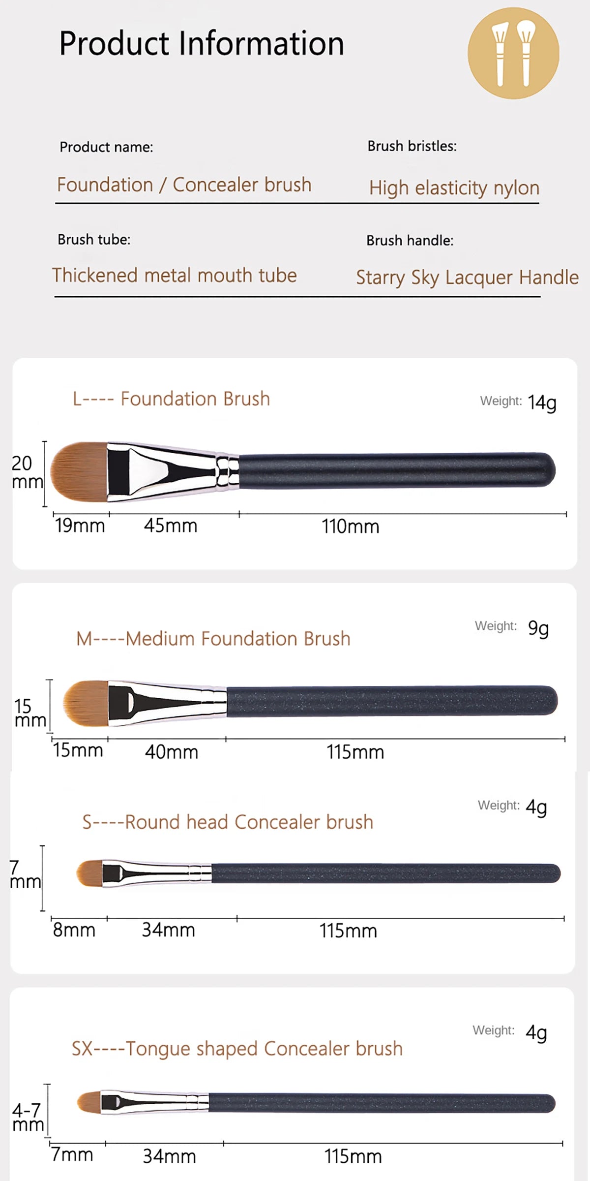 4 Types Sizes Upgraded Ultra-thin Foundation Concealer Makeup Brush