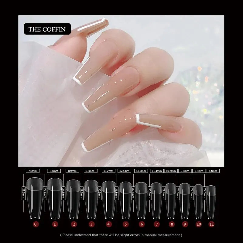 120Pcs Semi-Frosted Clear Coffin Press on Nails