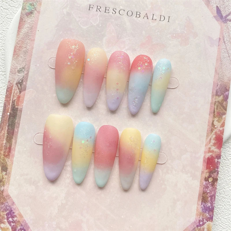 Long Almond Colourful Handmade Press On Nails