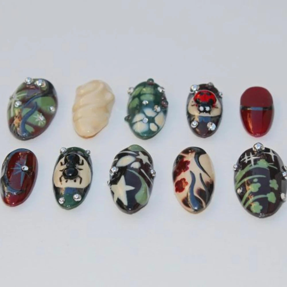3D French Green Reusable Press On Nails