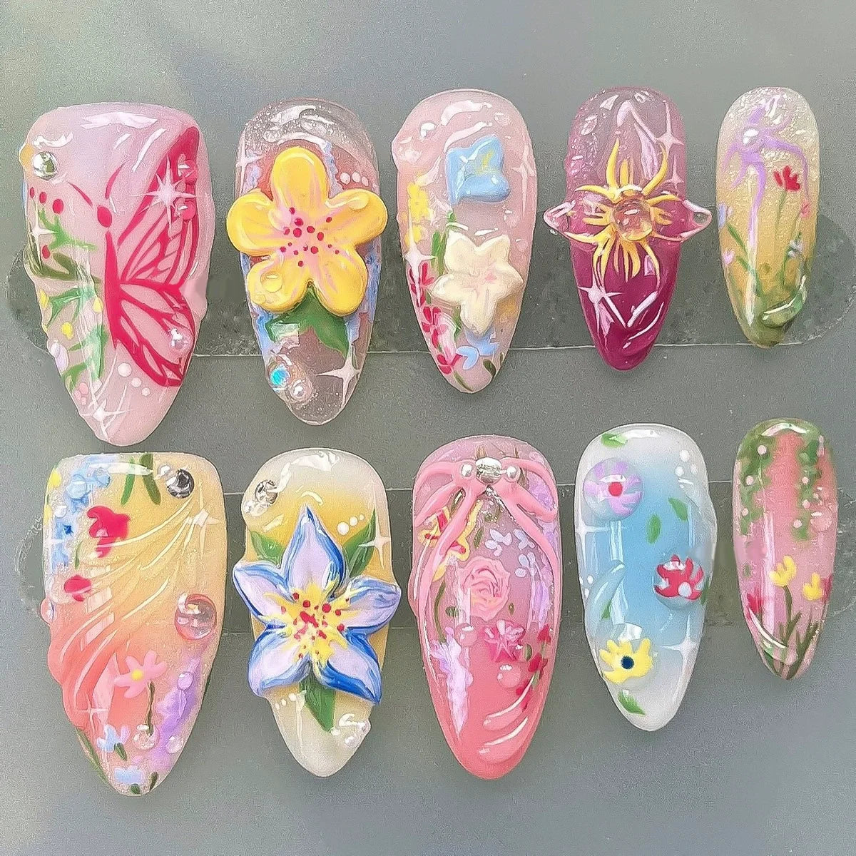 Butterfly Ballet with French Design Wearable False Nails