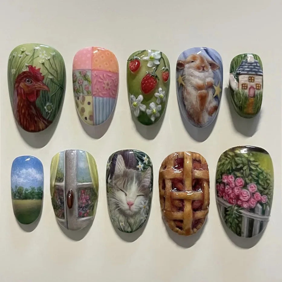 24pcs White Flower Press on Nail Tips