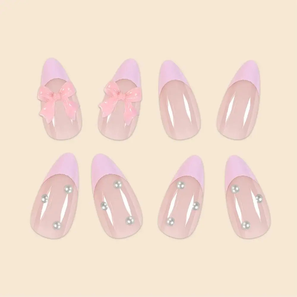 24Pcs Short Size French Water Droplet Pink Edges Nails Set