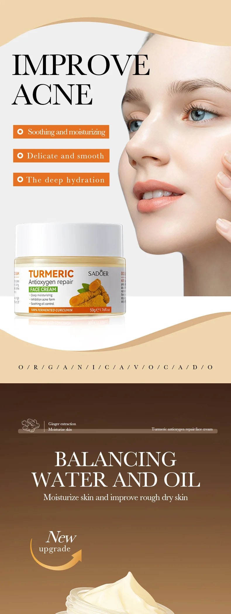 Natural Handmade Turmeric Soap Face Cream Serum Skin Care Set