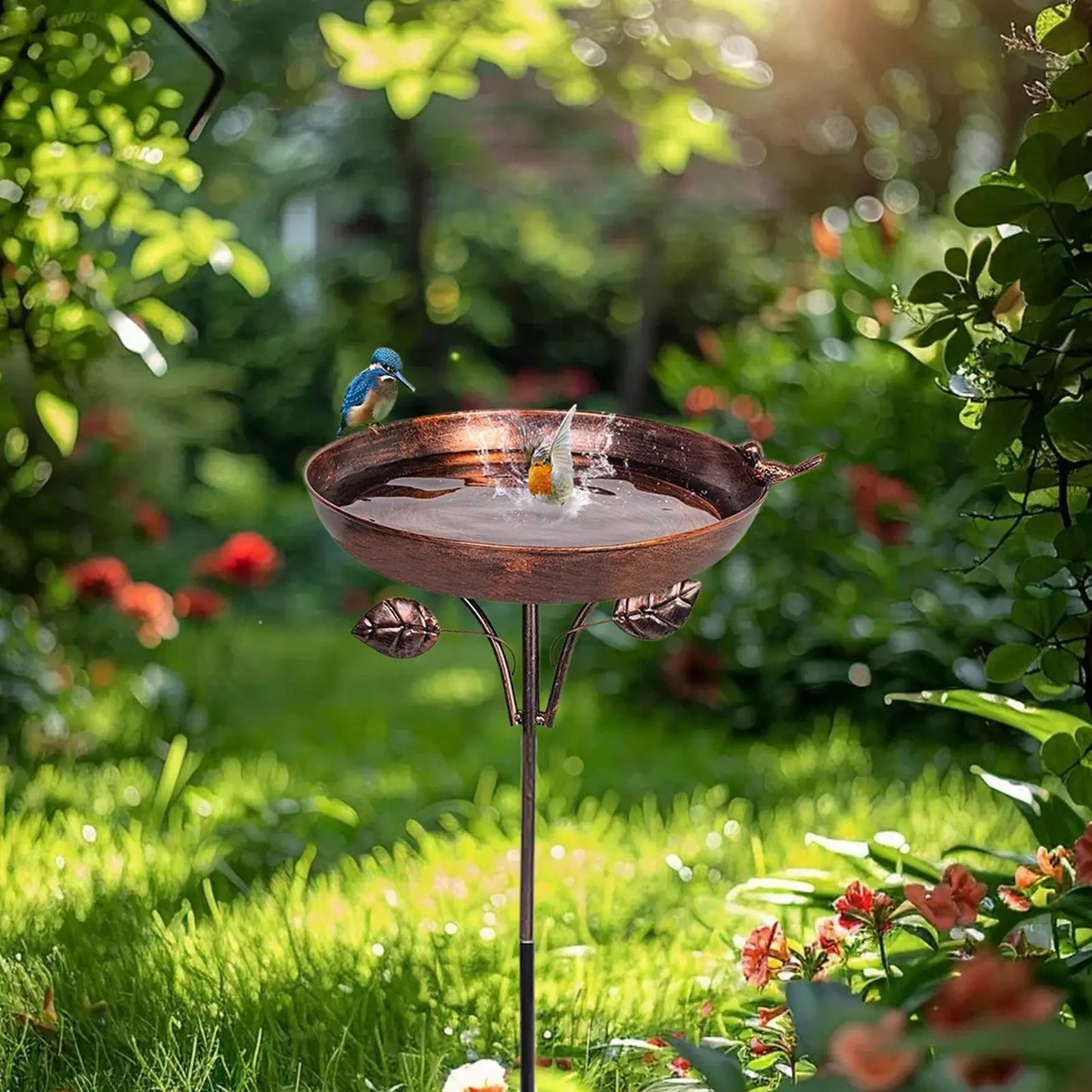 Standing Bird Bath, Bird Bath for Outdoor Garden Metal Bird Basin