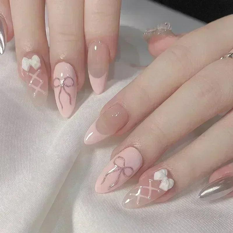 Butterfly Ballet with French Design Wearable False Nails