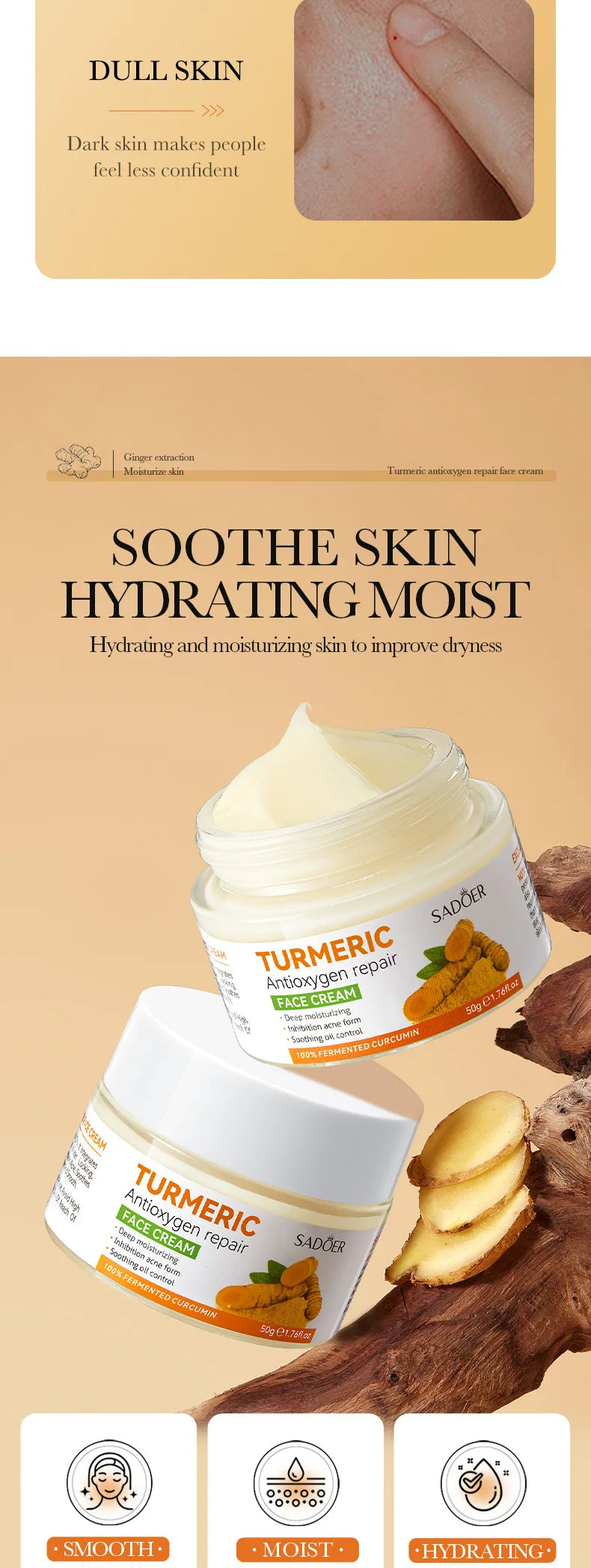Natural Handmade Turmeric Soap Face Cream Serum Skin Care Set