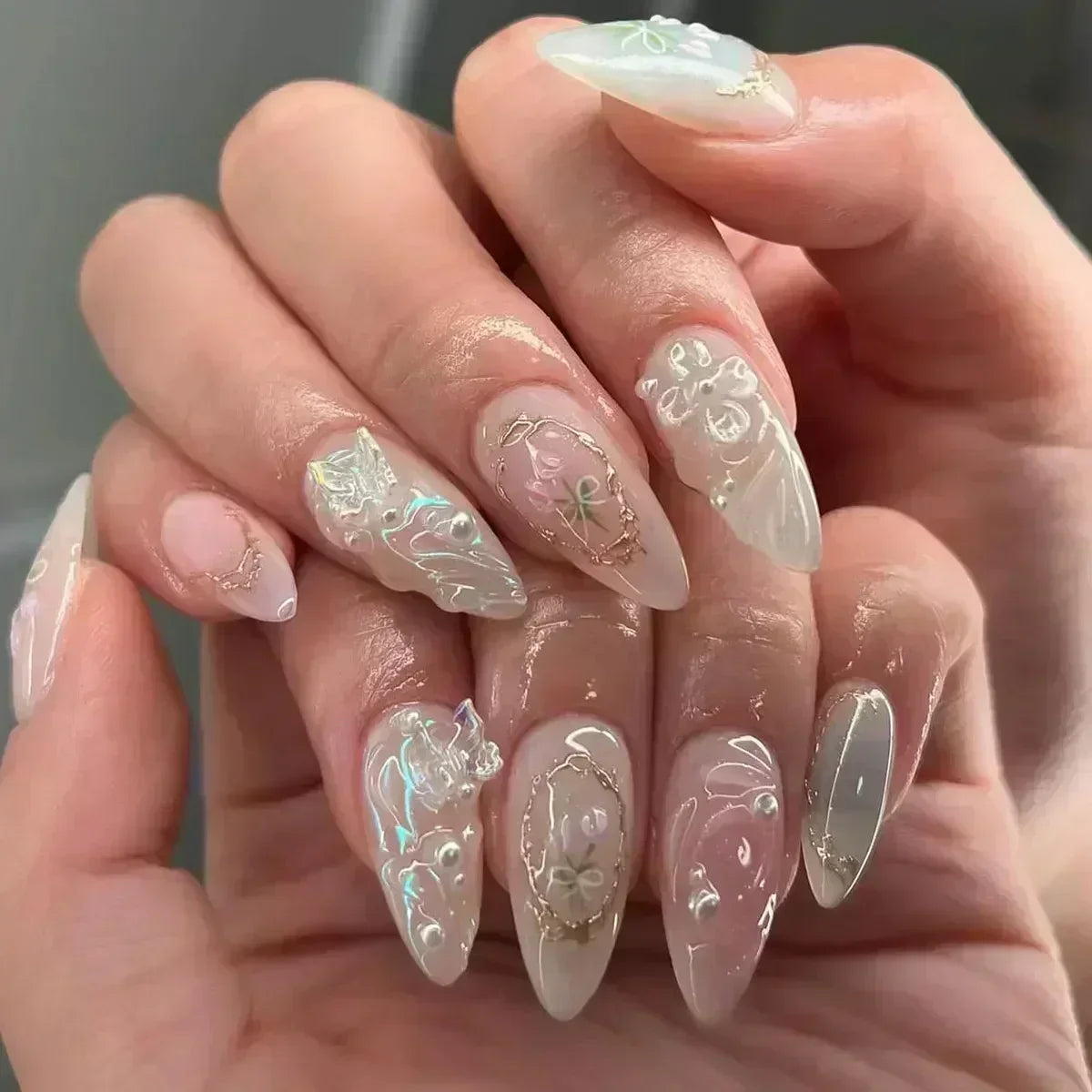 Butterfly Ballet with French Design Wearable False Nails