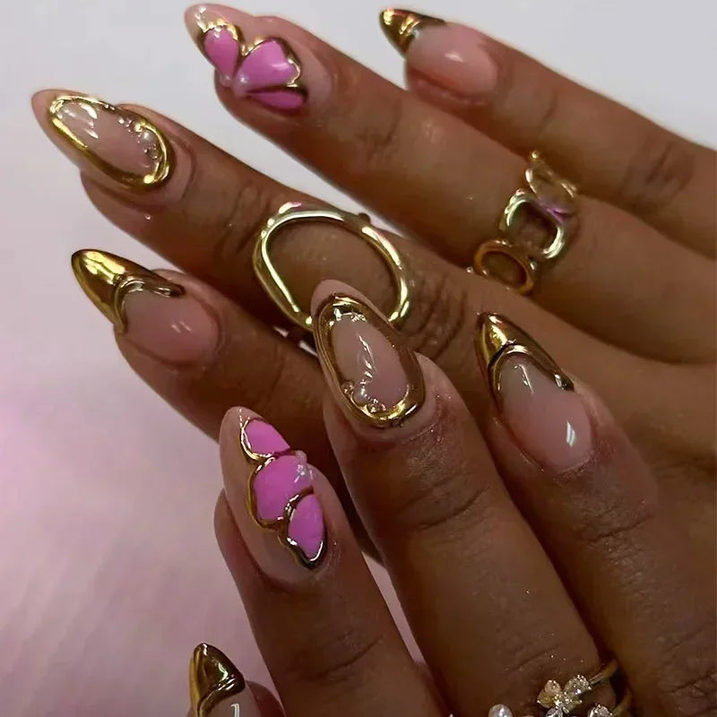 Butterfly Ballet with French Design Wearable False Nails