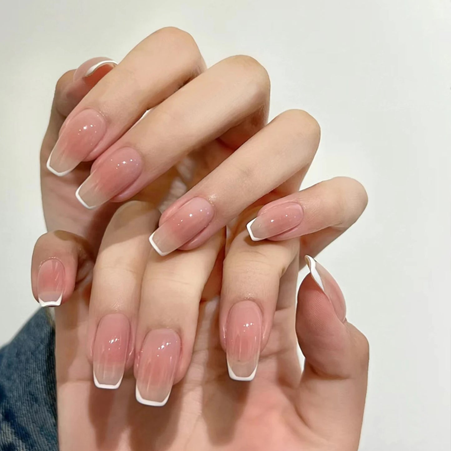 Nude White French False Nails