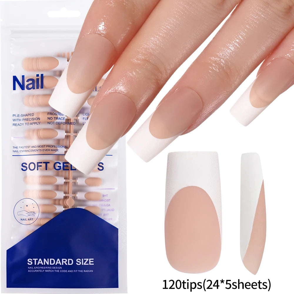 240/120Pcs Colorful French Short Square False Nails
