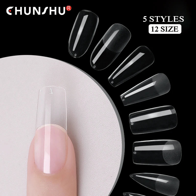 120Pcs Semi-Frosted Clear Coffin Press on Nails