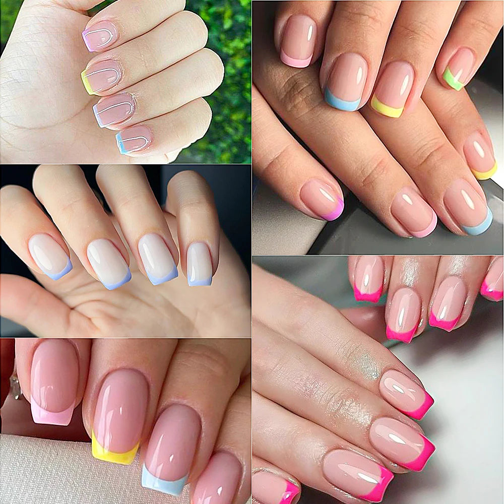 240/120Pcs Colorful French Short Square False Nails