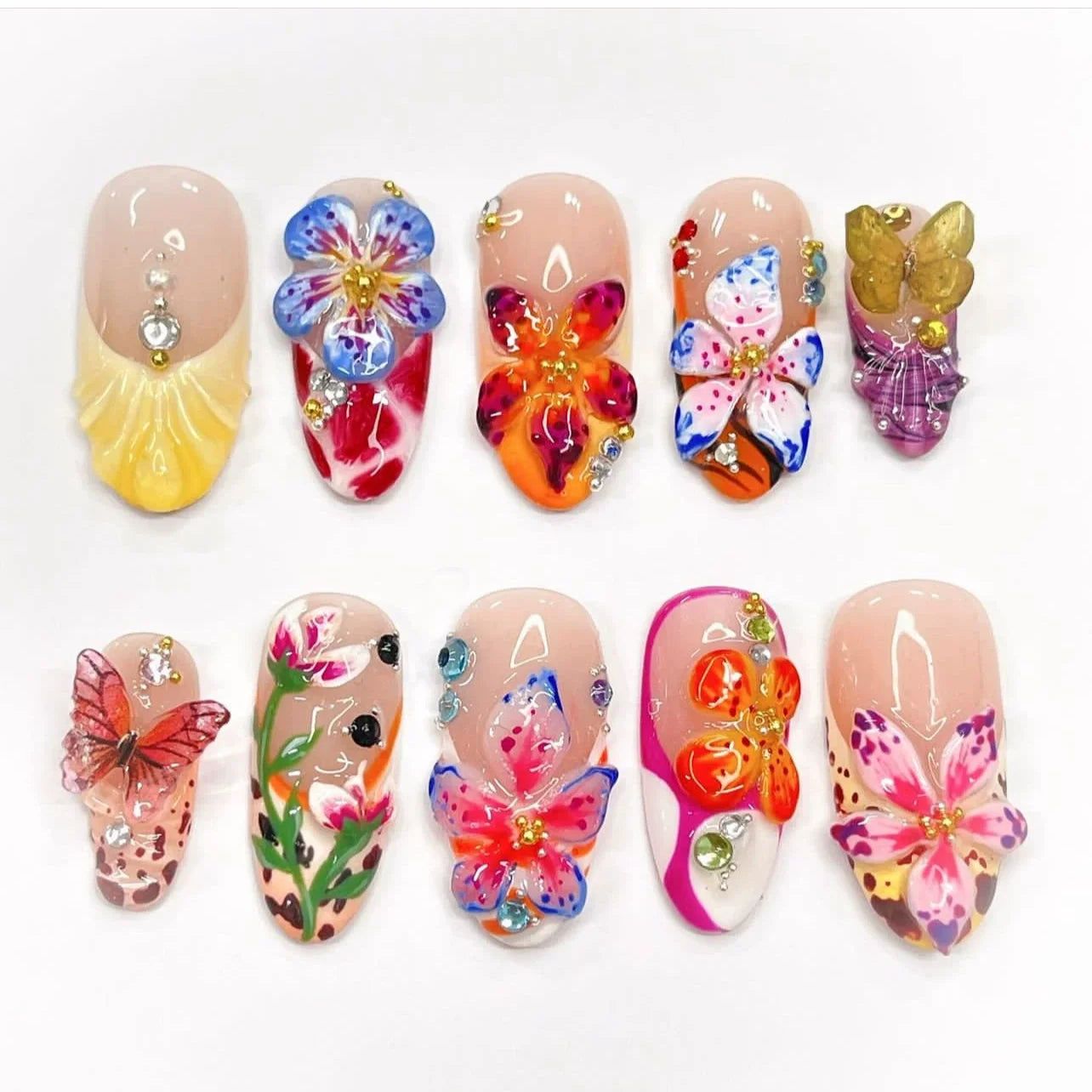 Butterfly Ballet with French Design Wearable False Nails