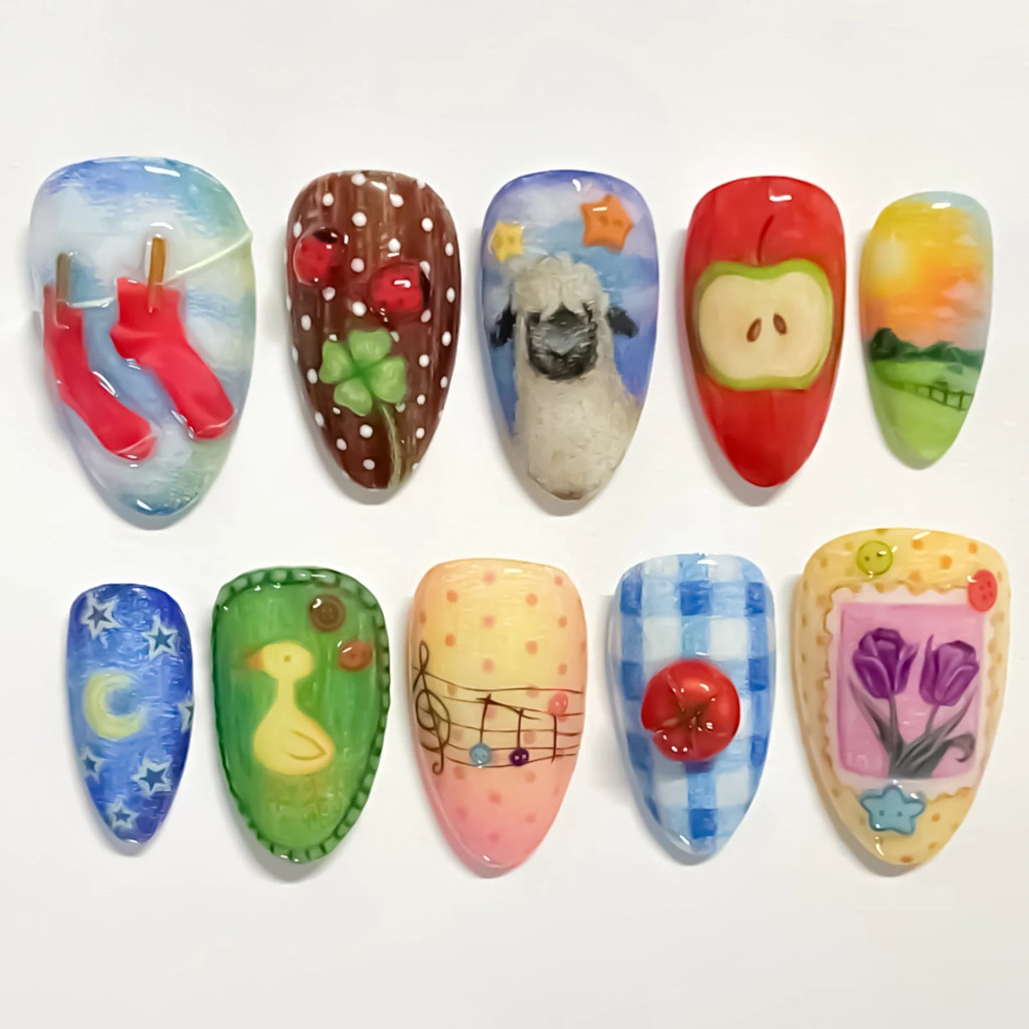 24pcs White Flower Press on Nail Tips