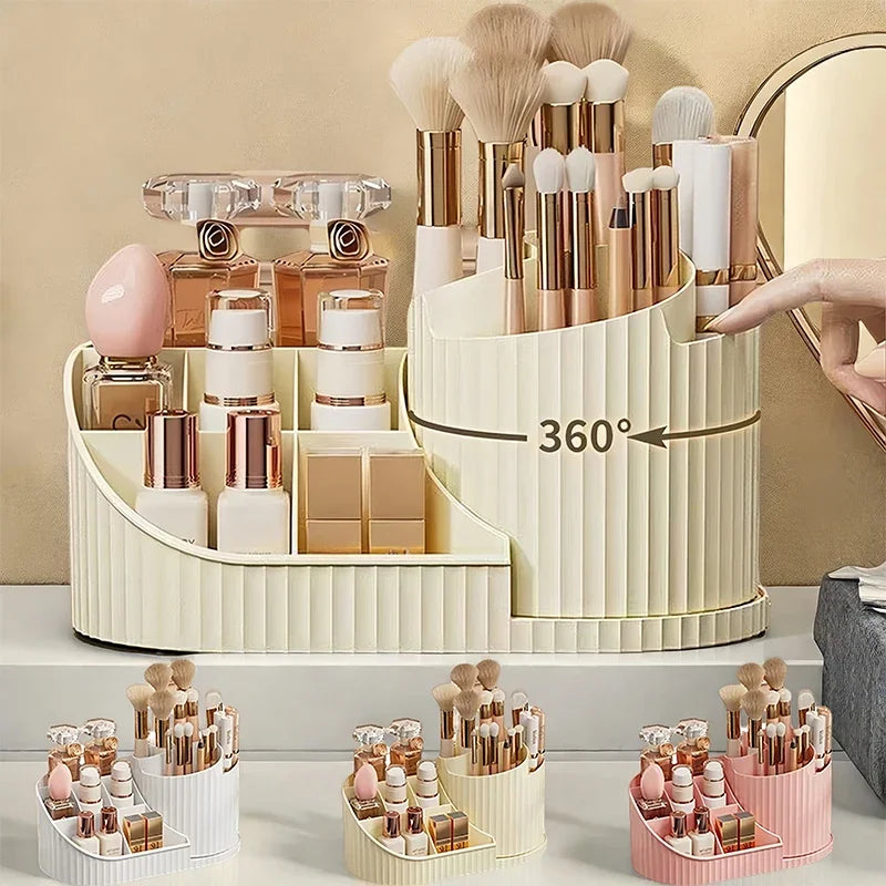 360° Rotating Vanity Makeup Organizer with Brush Holder