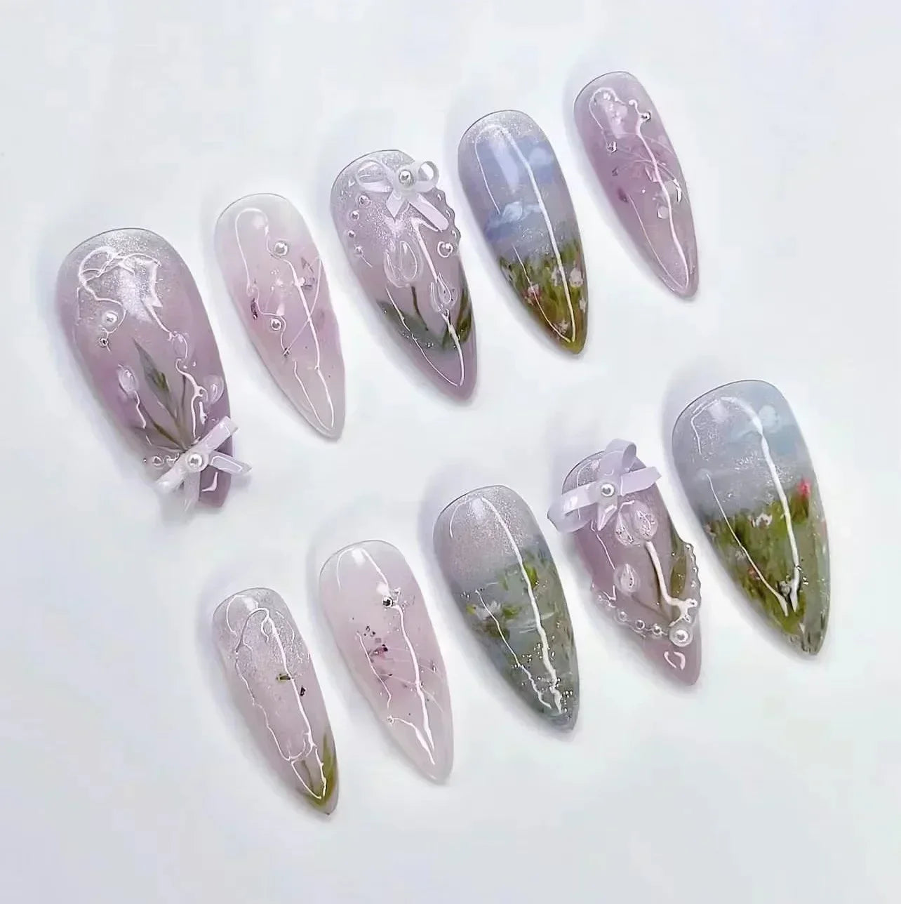 Butterfly Ballet with French Design Wearable False Nails