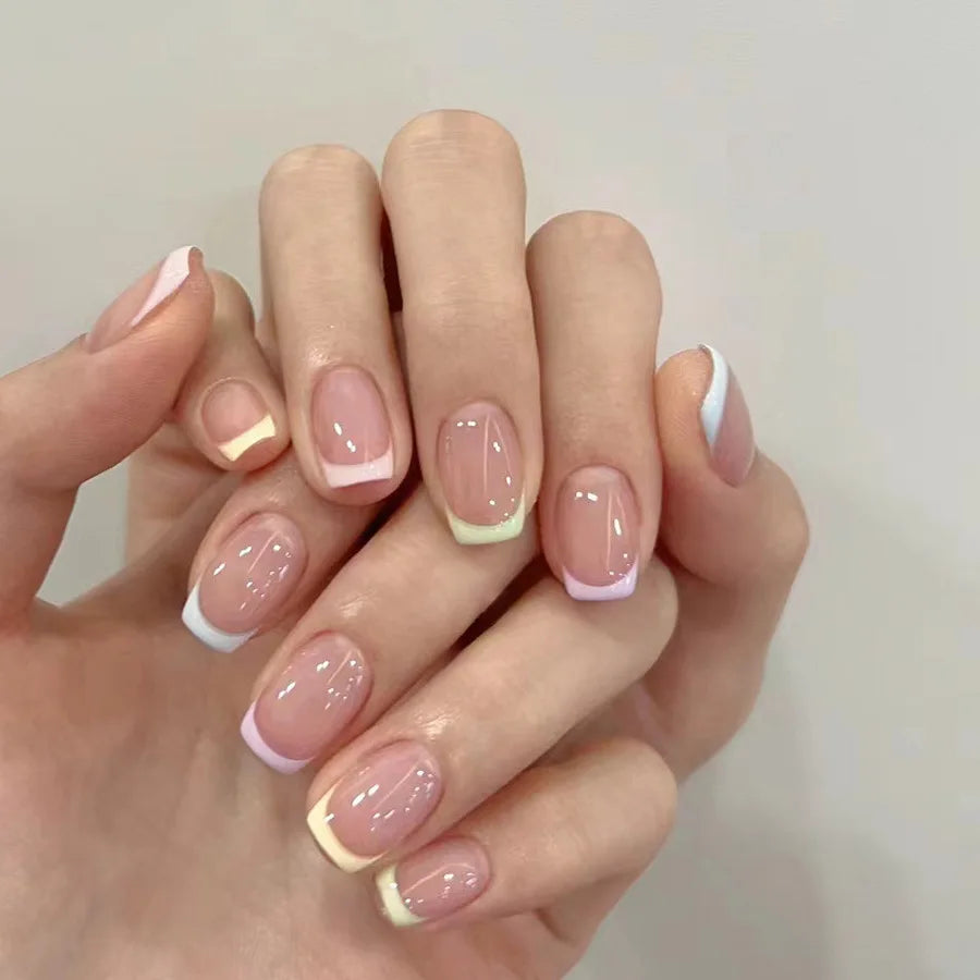 Nude White French False Nails