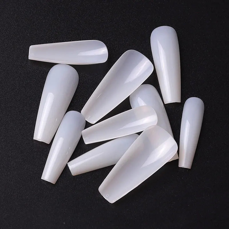 Long Ballerina Clear Natural Coffin False Nails