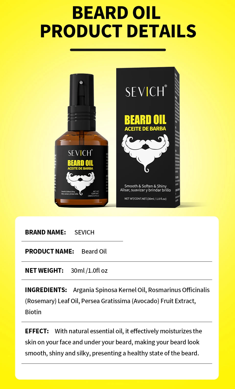 SEVICH Natural Beard Growth Oil for Men