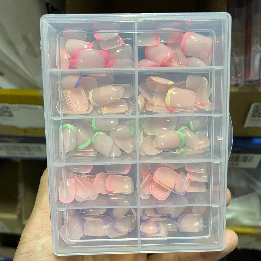 240/120Pcs Colorful French Short Square False Nails