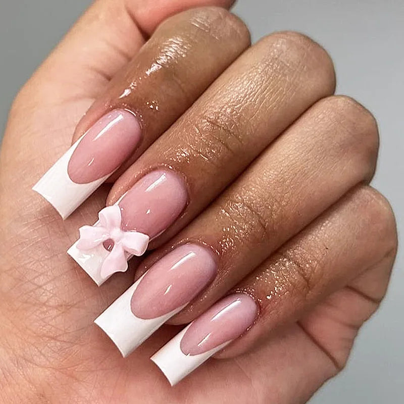 White French Press on Nails