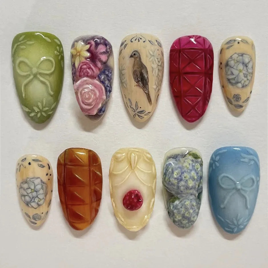 24pcs White Flower Press on Nail Tips