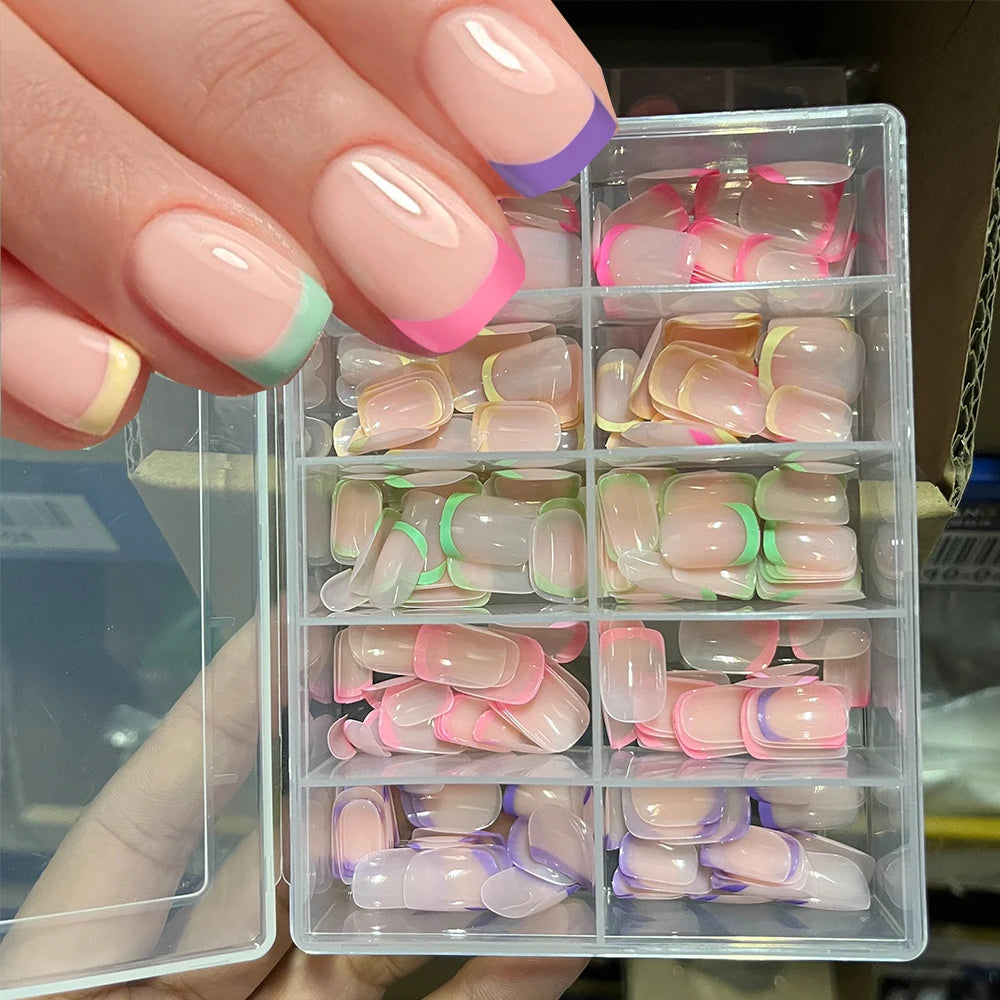 240/120Pcs Colorful French Short Square False Nails