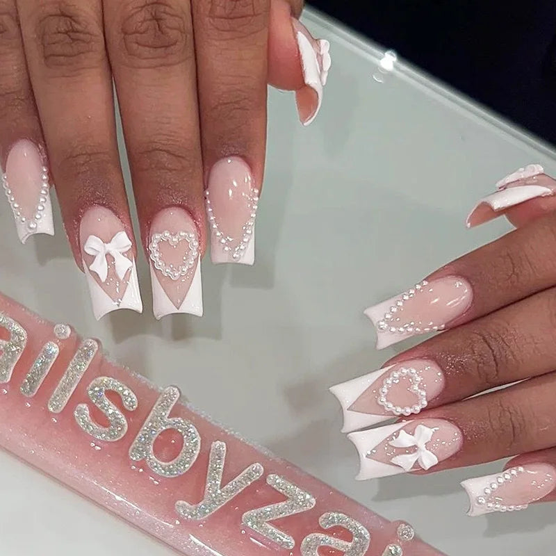 White French Press on Nails