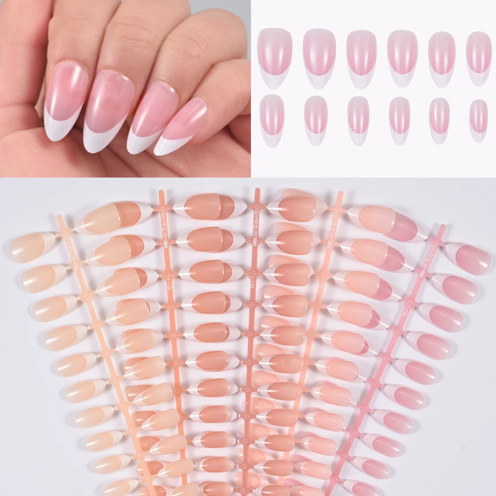Nude Pink Almond French False Nails White Tip