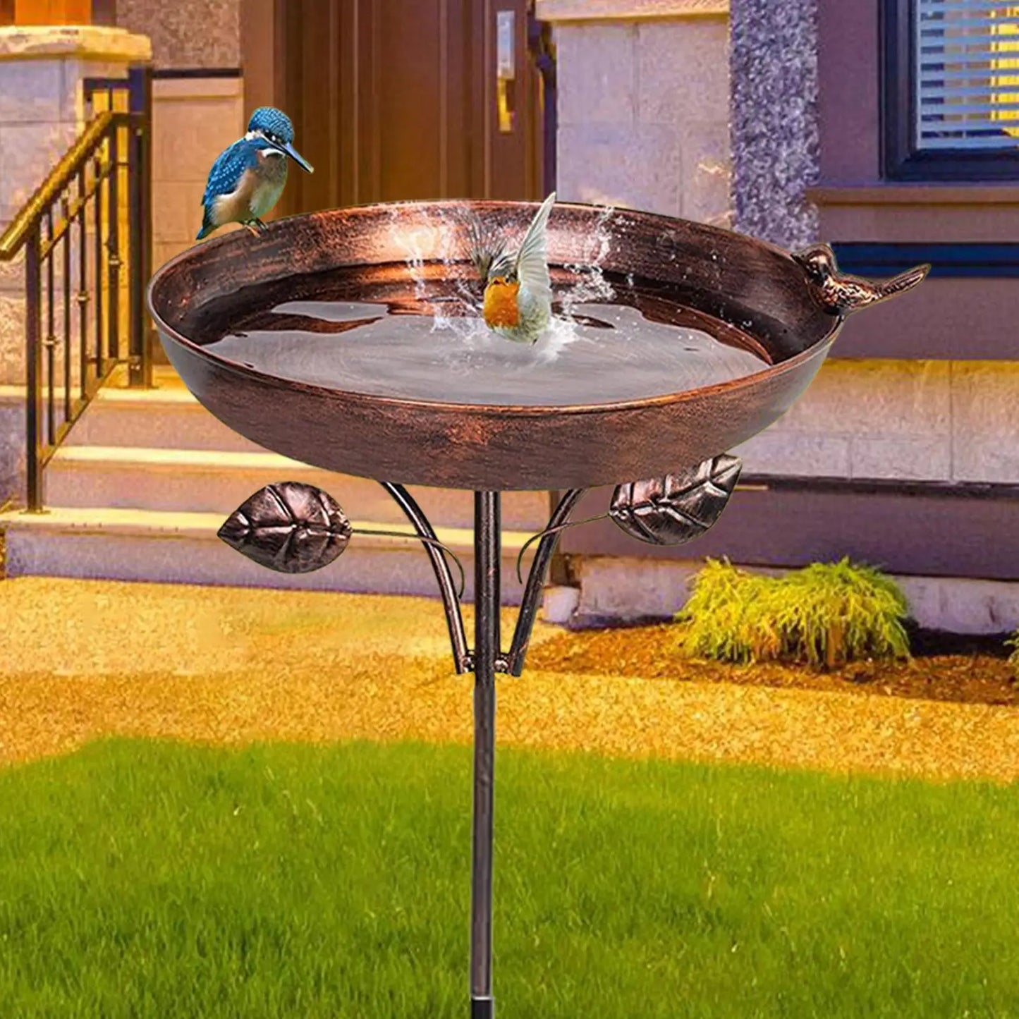 Standing Bird Bath, Bird Bath for Outdoor Garden Metal Bird Basin
