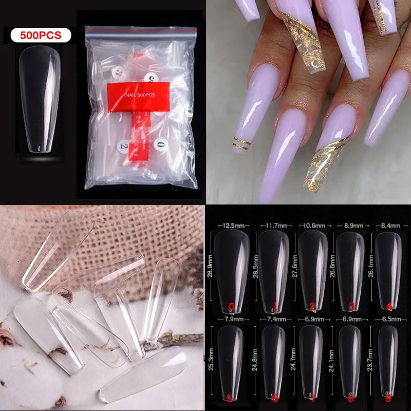 Long Ballerina Clear Natural Coffin False Nails