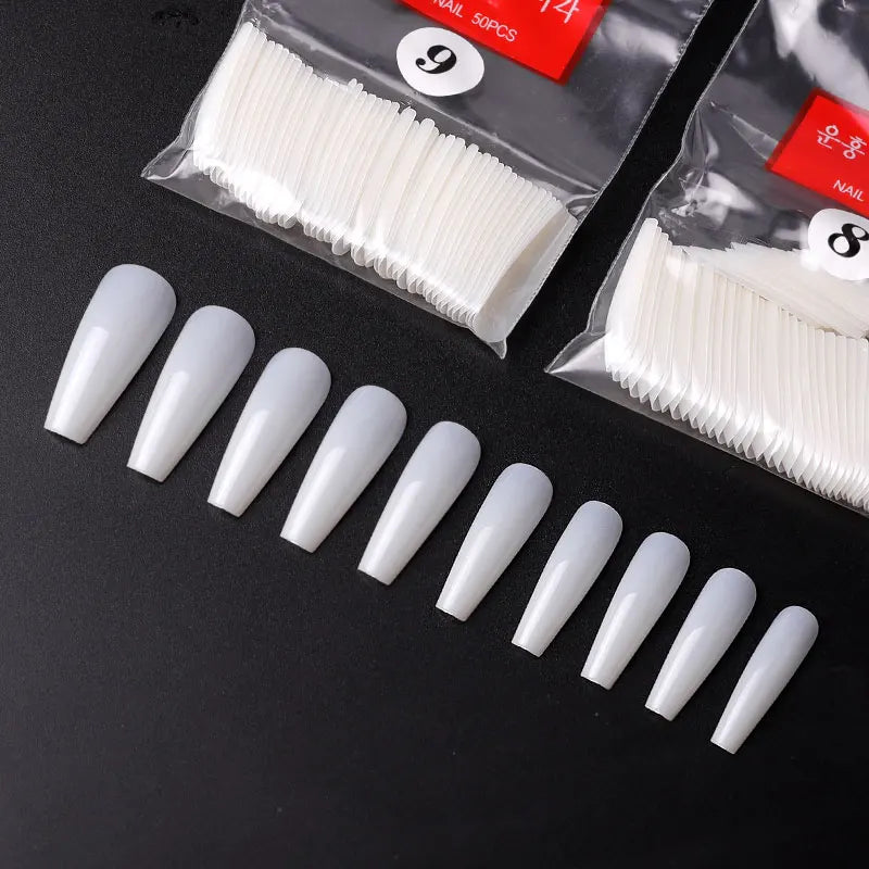 Long Ballerina Clear Natural Coffin False Nails