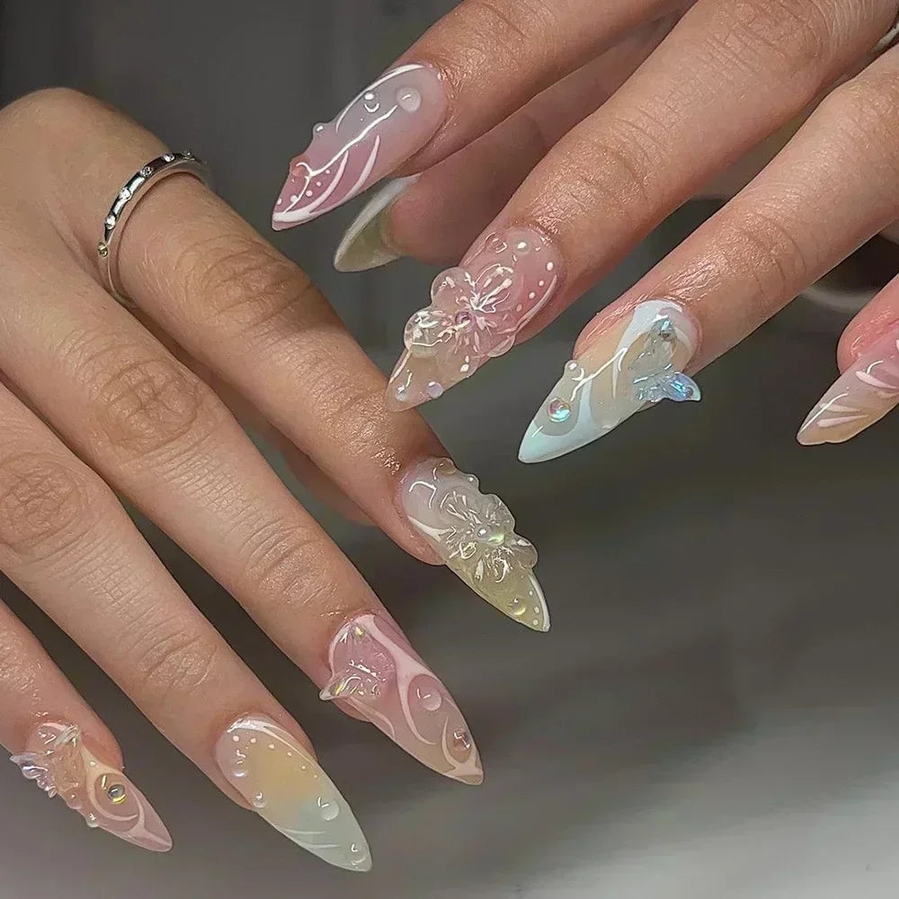 Butterfly Ballet with French Design Wearable False Nails
