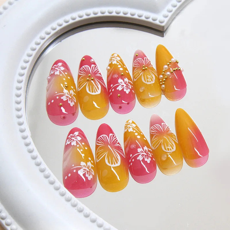 24pcs White Flower Press on Nail Tips