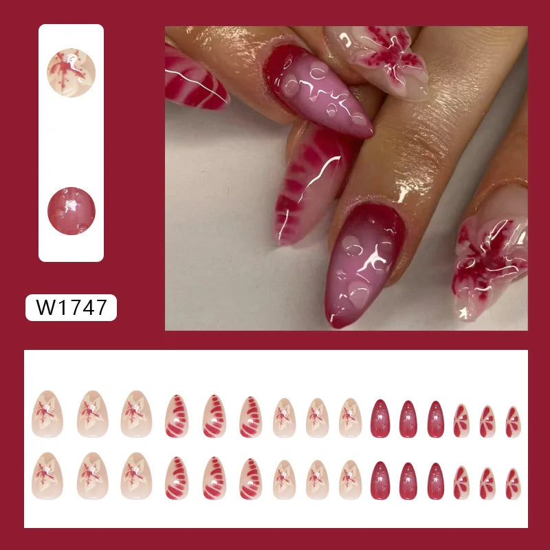 24pcs White Flower Press on Nail Tips