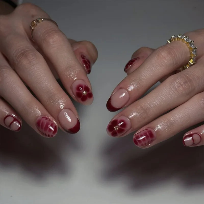 24pcs White Flower Press on Nail Tips