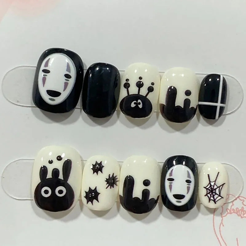 Black Handmade Short Press On Nails