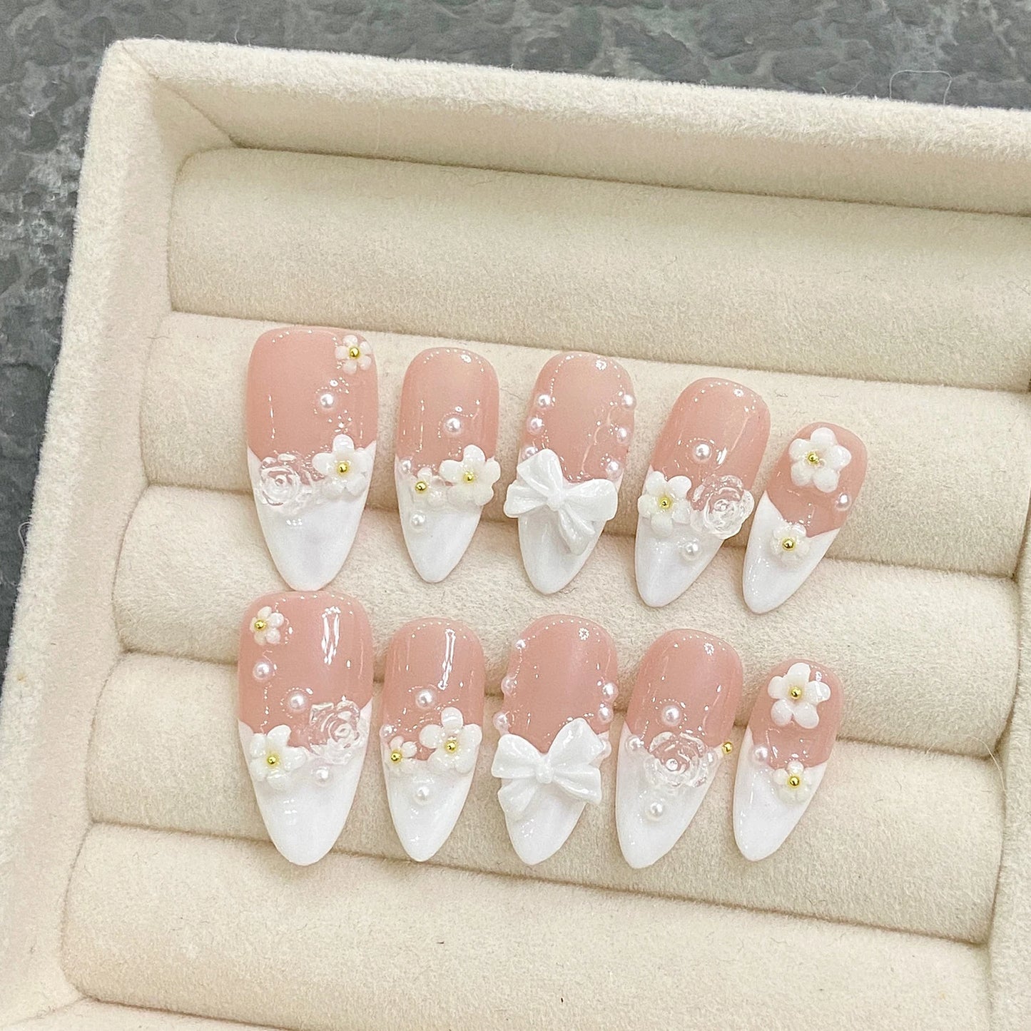 French Style Handmade Artificial Manicure Nail