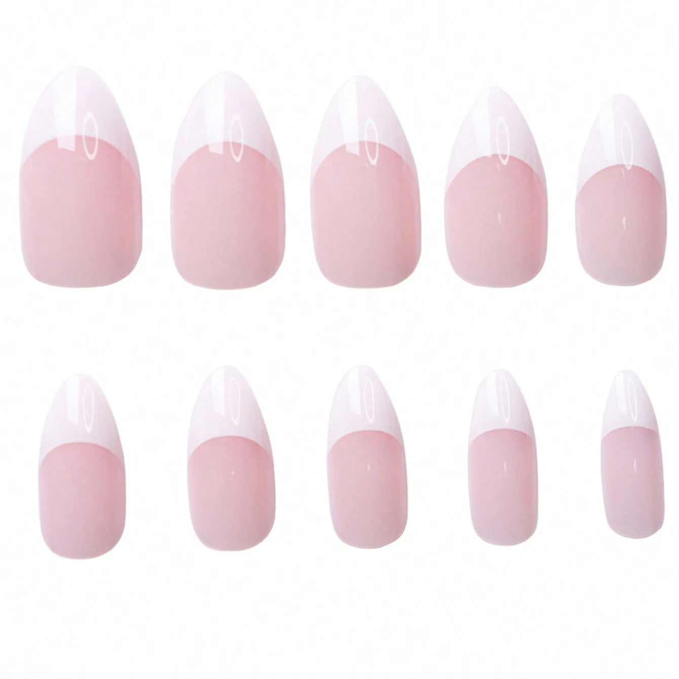 Nude Pink Almond French False Nails White Tip